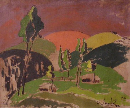 Bruno Scaglia; Paesaggio a Borno, 1950